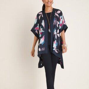 NWOT Chico's Travelers Floral Scarf-Front Kimono Jacket S/M